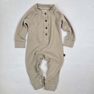 Kid Wild Beige Waffle-Knit Henley Jumper Button  Snaps 5-6 Months